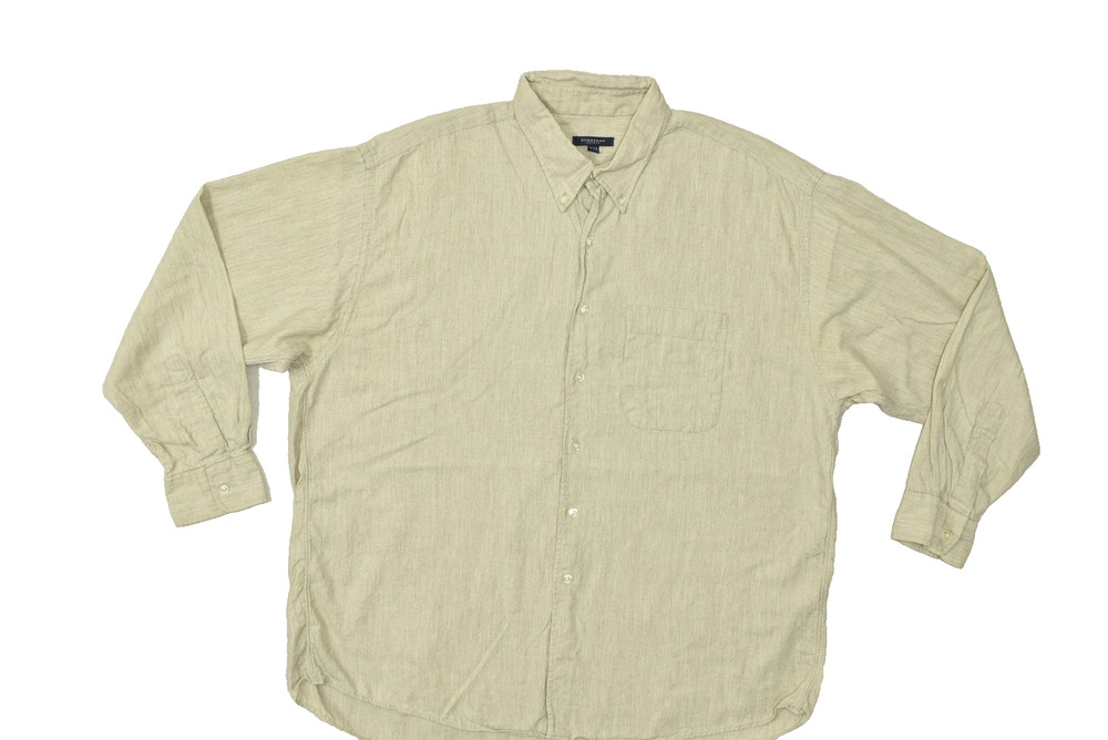 Burberry London XXL Mens Button Down Shirt Beige Cotton Herringbone Made in USA